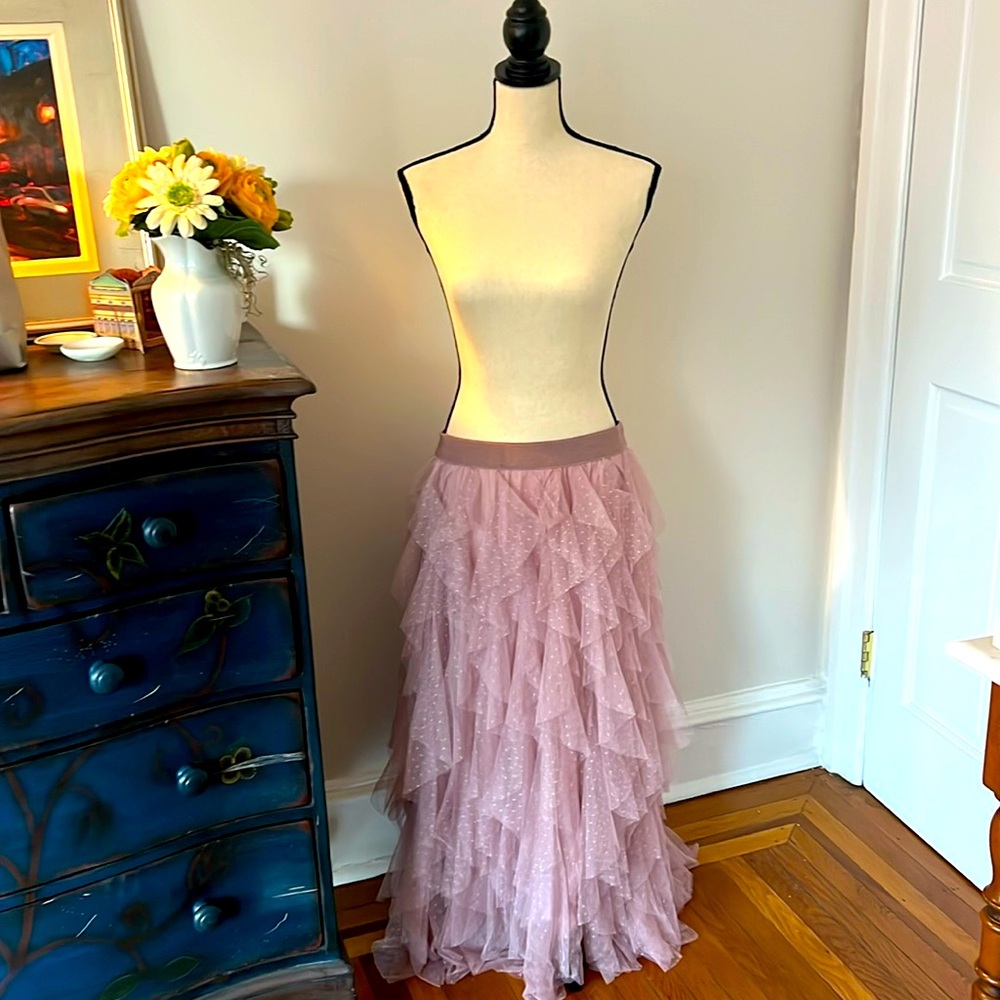 Dusty Rose Ruffled Tulle Maxi Skirt